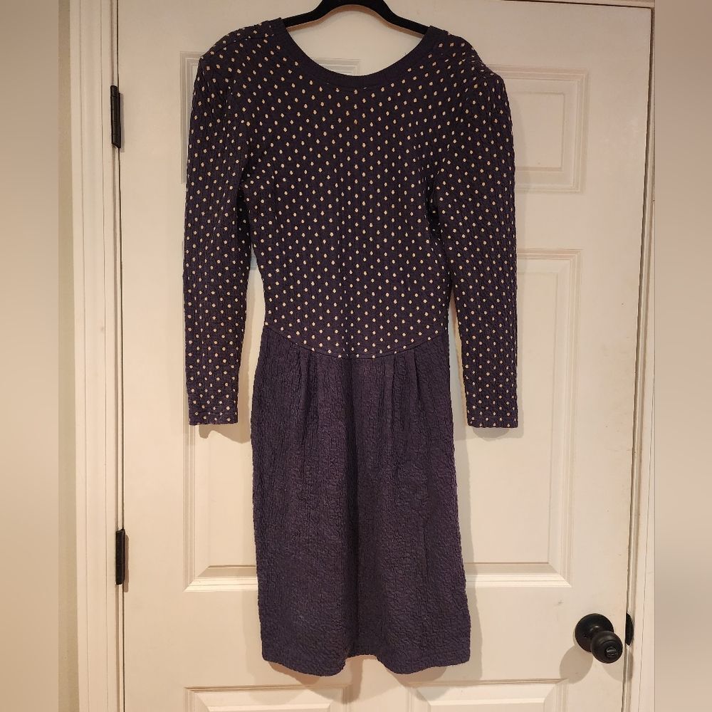 Choon California vintage blue polka dot long sleeve midi sweater dress Size 10